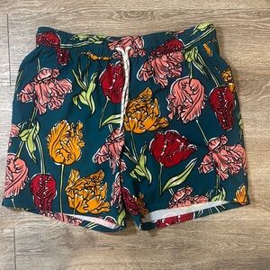 George Blue and Red Swim Trunks Vibrant Floral Design